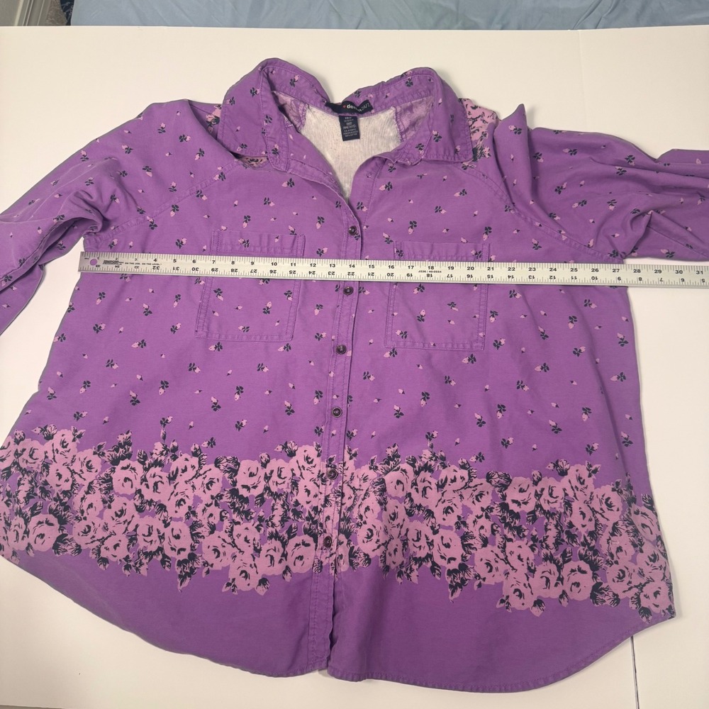 Denim 24/7 Womens Purple Floral Plaid Button Front Shirt Top Size 28W Western